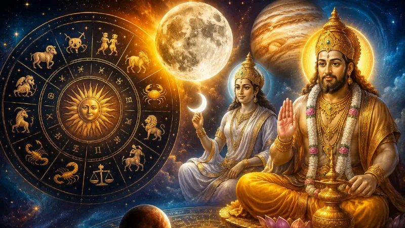 Aaj Ka Rashifalthe auspicious alignment of Jupiter and the Moon read the horoscope for all 12 signs