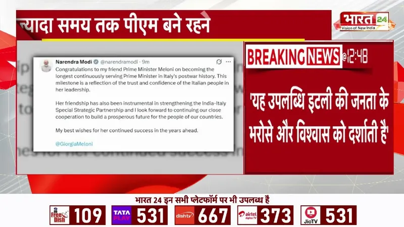 PM Modi ने Italy की PM Giorgia Meloni को दी बधाई! सबसे ज्यादा समय तक PM रहने पर कही बड़ी बात