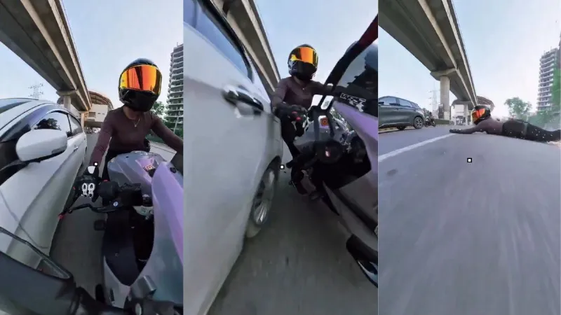 gurugram-woman-biker-hit-by-car-golf-course-road-camera-witness