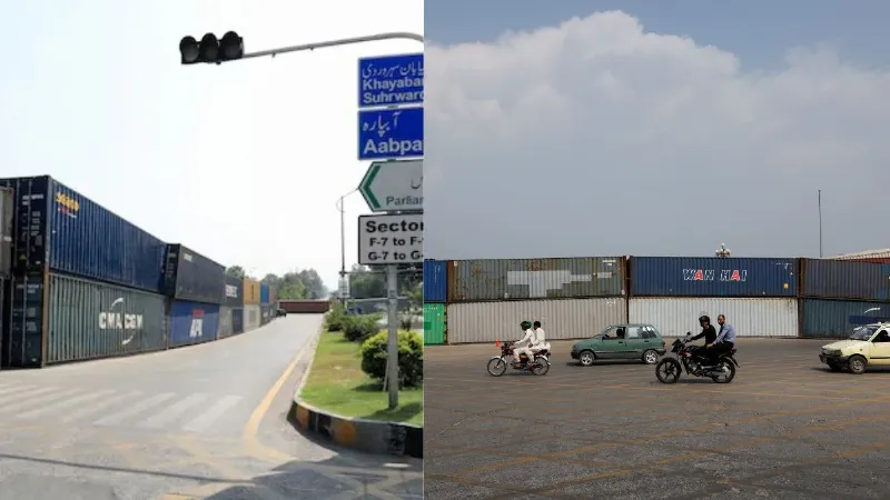 containers around Islamabad Imran Khan supporters enter bulldozers