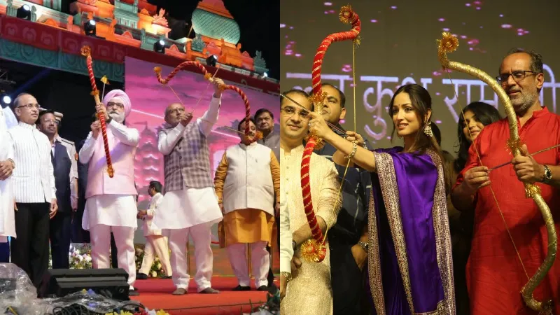 उपराष्ट्रपति सी.पी. राधाकृष्णन ने किया रावण दहन, यामी गौतम और आनंद एल राय ने चलाए बुराई के प्रतीक पुतलों पर तीर