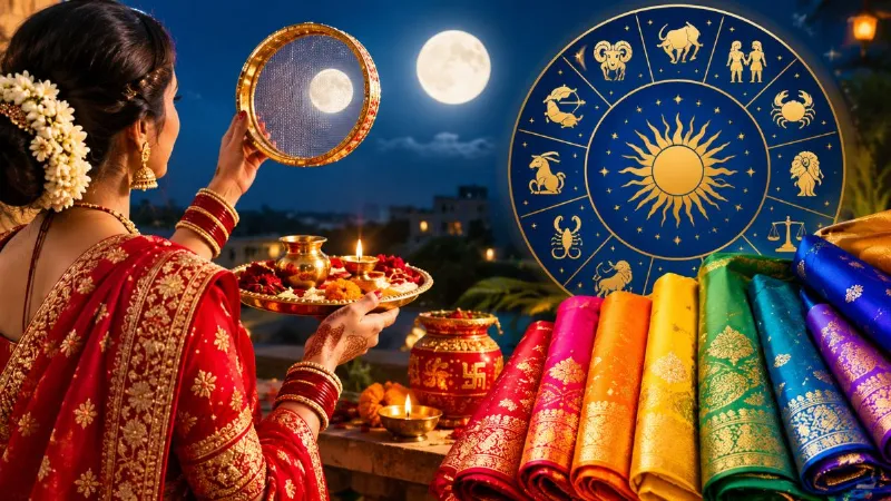 लाल, गुलाबी या हरा… आज करवा चौथ पर राशि के अनुसार चुनें साड़ी का रंग, जानें किसके लिए कौन-सा कलर है शुभ