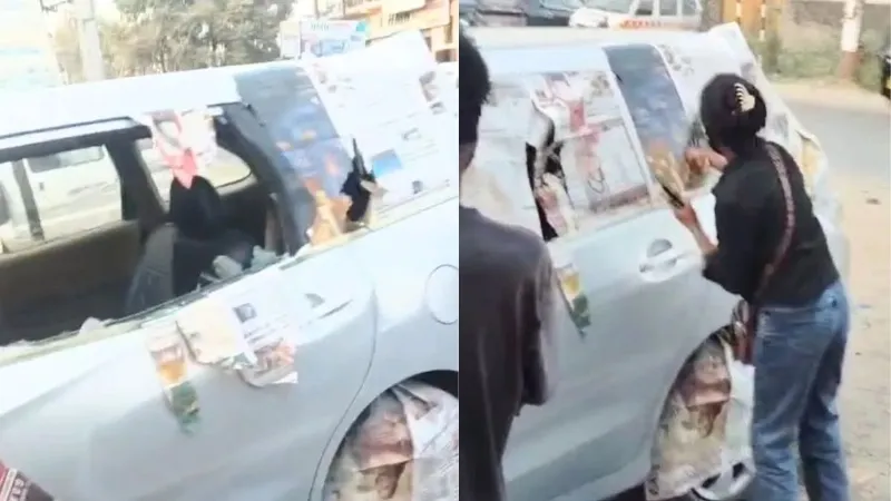 VIDEO: पति ने शॉपिंग के लिए नहीं दिए पैसे तो पत्नी हुई आगबबूला, गैराज में खड़ी कार के तोड़ डाले शीशे