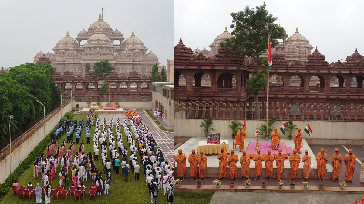 अक्षरधाम मंदिर में मनाया गया 79वां स्वतंत्रता दिवस, संतों ने दी राष्ट्र को शुभकामनाएं