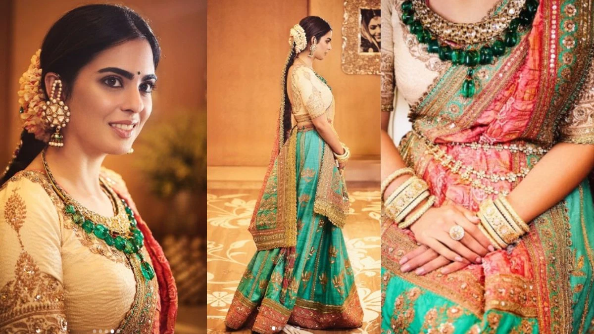 Anant and Radhika Wedding : ईशा हरी और गुलाबी हाफ-साड़ी में लगीं शानदार, मानो सीधे किसी शाही अलमारी से आई हों