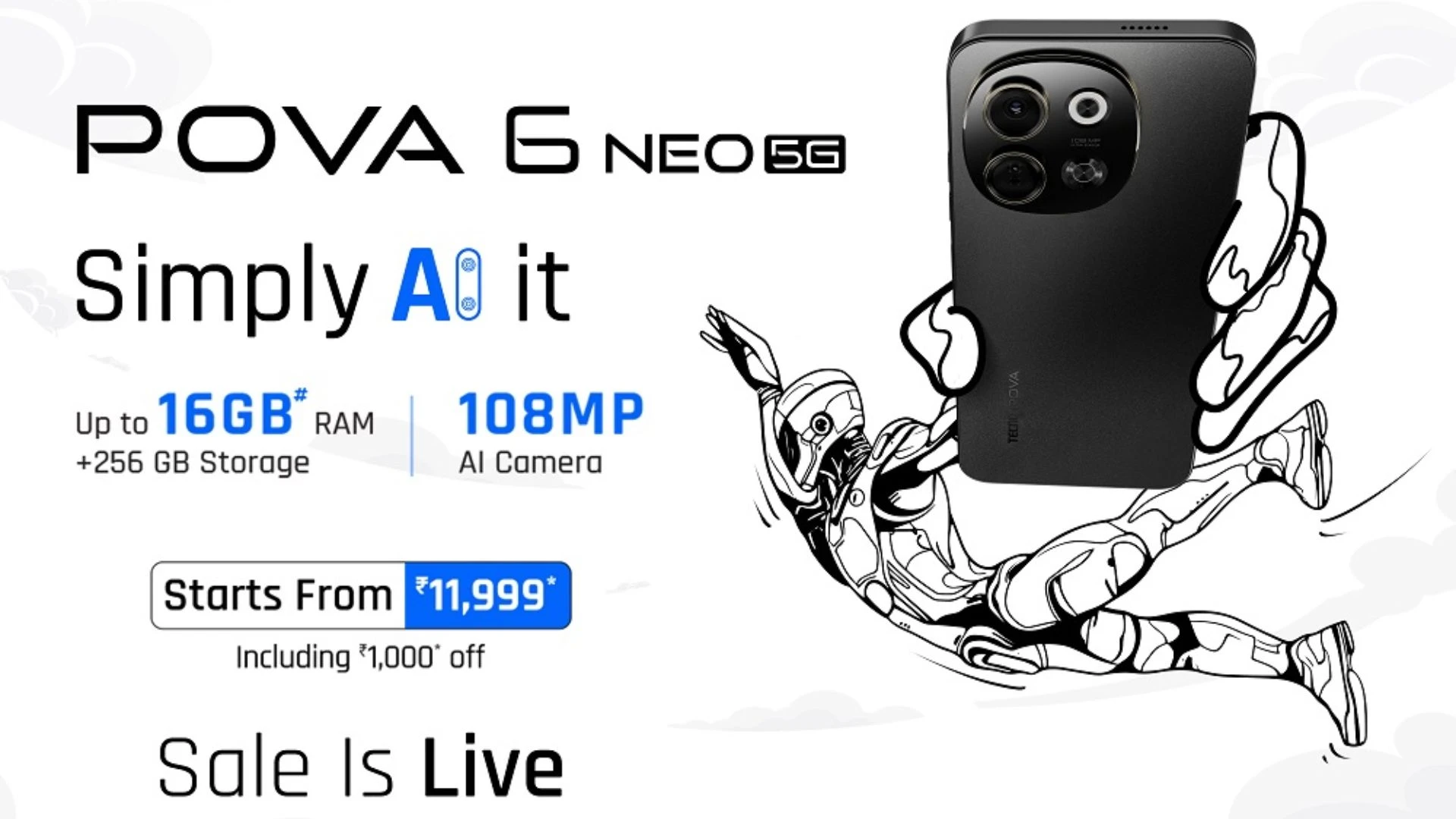 TECNO POVA 6 Neo 5G की आधी रात को बाजार में आ रहा, AI के कई फीचर से लैस पहला फोन