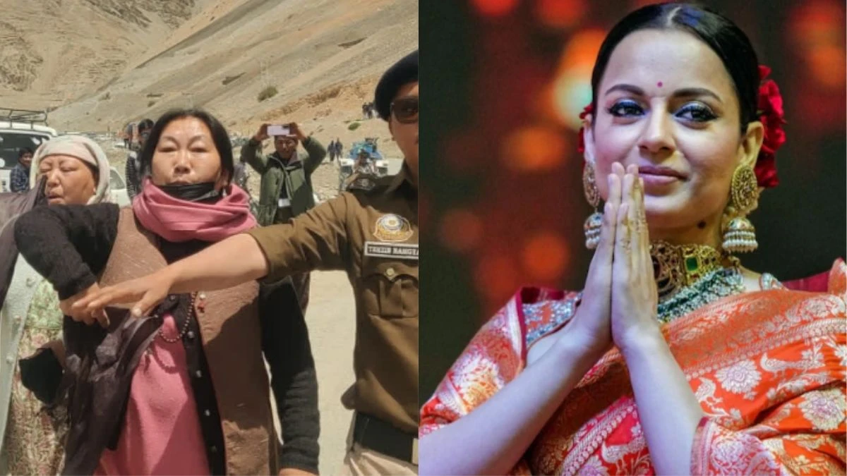 हिमाचल प्रदेश में काजा दौरे के दौरान बीजेपी प्रत्याशी कंगना रनौत को कांग्रेस कार्यकर्ताओं द्वारा काला झंडा दिखाया गया