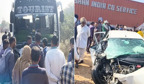 मनोहरपुर दौसा NH-148 पर फिर नजर आया रफ्तार का कहर, ओवरटेक के चलते कार और बस में हुई जोरदार भिड़ंत