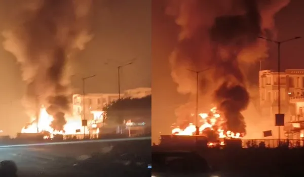 जयपुर के पावटा में बड़ा हादसा, हाईवे पर 100 मीटर तक फैली आग, लगा लंबा जाम