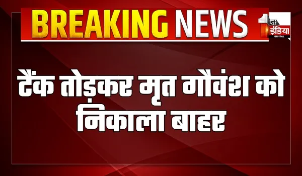 गाय की मौत पर हुआ बवाल, टैंक तोड़कर मृत गौवंश को निकाला बाहर, अवैध निर्माण तोड़ने की कार्रवाई हुई शुरू