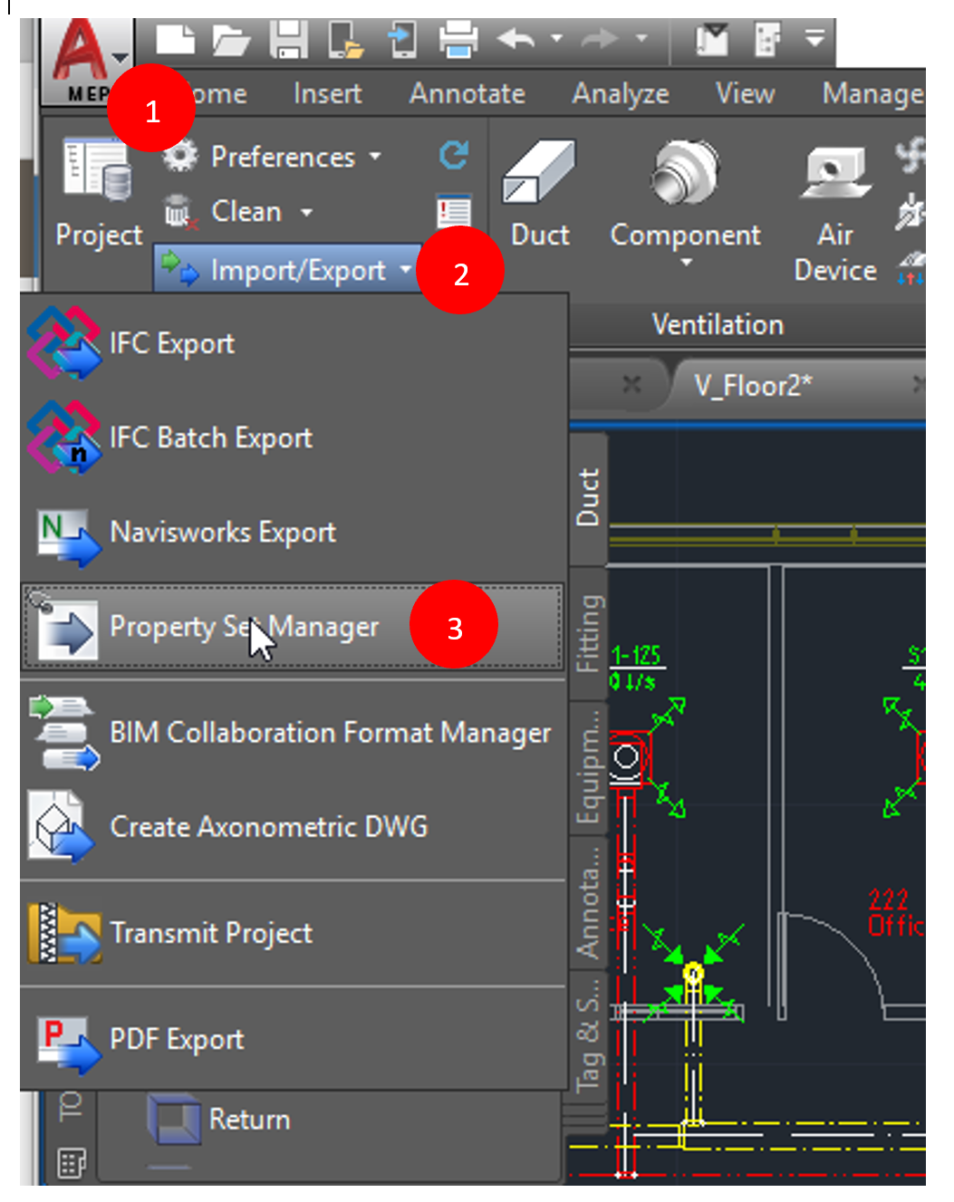 Bild beskrivande var du hittar Property Set Manager i Autocad