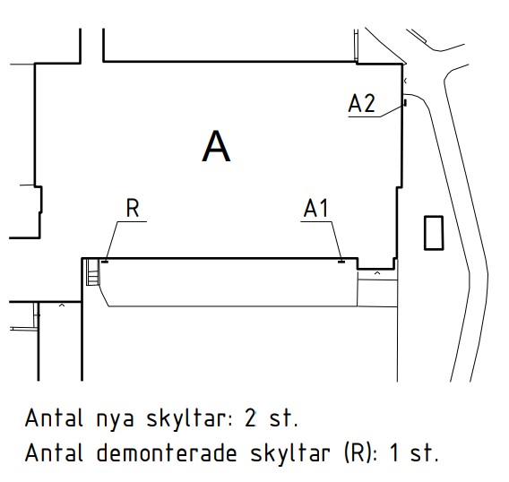 Exempel på fasadskyltar på ritning