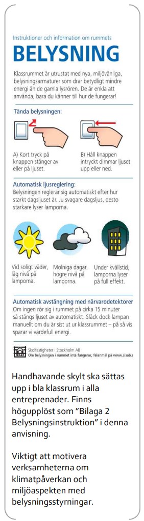 Instruktioner och information om belysning