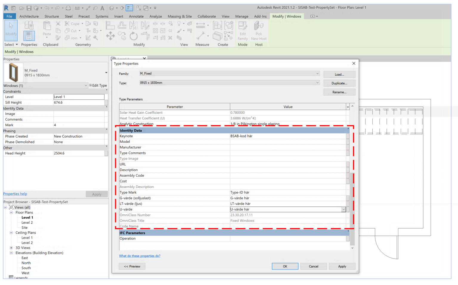 Bild som beskriver hur de inlagda parametrarna ser ut i Type properties