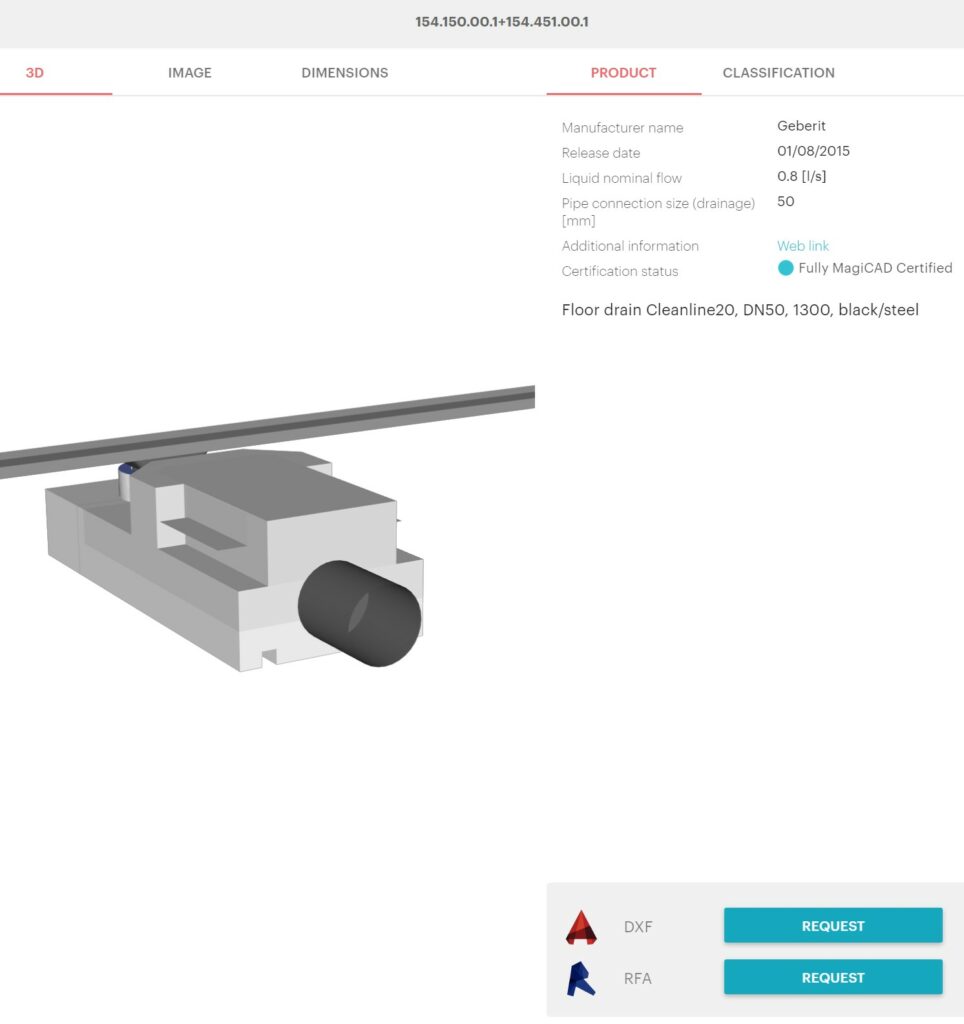 MagiCAD Cloud innehåller objekt för installationsprojektering, exempel golvbrunn