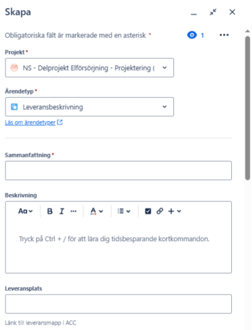 Bild Jira Skapa ärende