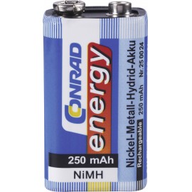 9V akku NiMH 8,4 V 250 mAh, Conrad Energy 6LR61, HR6F22, HR9V, HR22, 6LR21, 6AM6, 6LP3146, MN1604, E