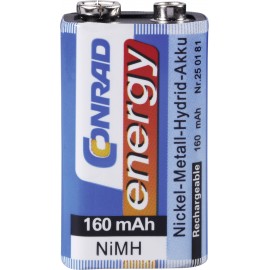 9V akku NiMH 8,4 V 160 mAh, Conrad Energy 6LR61, HR6F22, HR9V, HR22, 6LR21, 6AM6, 6LP3146, MN1604, E