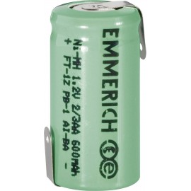 Forrasztható 2/3 AA akku NiMH 1,2V 600 mAh, forrfüles, Emmerich FT-1Z