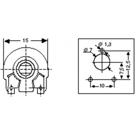 Trimmer potméter 0,25 W 10 kΩ 270° Piher PT 15 NV 10K 2. kép