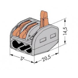 Kezelőnyelves sorkapocs 3 vezetékes, 0,08 - 4 mm² 32A, szürke/narancs, 50 db, WAGO 222-413/VE00-050 2. kép