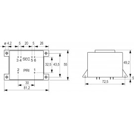 BLOCK EI 60/25,5 nyáktrafó 230V, 2x6V/2,08A/25W, VCM 25/2/6 2. kép