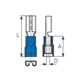 Lapos csúszósaru hüvely 2,8 x 0,5 mm, részlegesen szigetelt, kék, Vogt Verbindungstechnik 389905S 2. kép