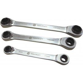 Racsnis csillag villáskulcs készlet, 8-19 mm, 4 in 1, 3 részes króm-vanádium TOOLCRAFT 4. kép