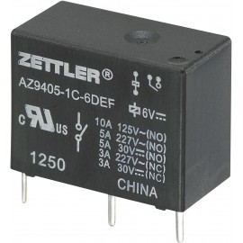 Miniatűr teljesítményrelé Zettler Electronics AZ9405-1C-12DEF 12 V/DC 1 váltó NO 10 A/(NC) 3 A 30 V/