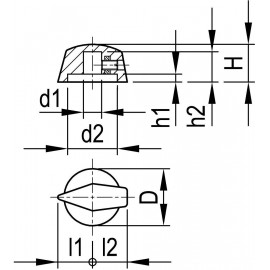 Mutatós forgatógomb Ø 6 mm, 18,8 x 6 x 16,4 x 12,5 x 2,6 x 10 x11,5 x 11,5 mm, fekete, OKW 2. kép