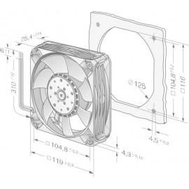 Axiális ventilátor 12 V/DC 225 m³/h 119 x 119 x 25 mm EBM Papst 4412 FNH 2. kép