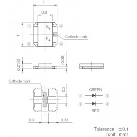 PICOLED-duo SMD LED 21/52 mcd, 50°, 20 mA, 2,2/2,1 V, zöld/piros, ROHM Semiconductor SML-P24MUW 2. kép