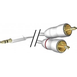 Jack - RCA audio kábel, 1x 3,5 mm jack dugó - 2x RCA dugó, 0,5 m, aranyozott, fehér, Inakustik 67182 3. kép