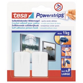 tesa 58031-00020 tesa® Powerstrips képtartó szög/58031-00020-00 fehér, 2 kampó, 4 ragasztócsík Fehér