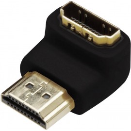 HDMI könyök adapter, 1x HDMI dugó - 1x HDMI aljzat 90°, aranyozott, fekete, Digitus