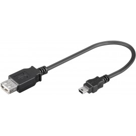 USB 2.0 kábel, A típusú aljról mini B típusú dugóra, 0,2 m, fekete