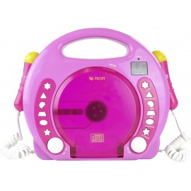 Gyermek karaoke szett, beépített CD lejátszóval, két mikrofonnal, USB-s, SD kártyás, rózsaszín X4-Te