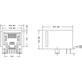 RJ12 beépíthető csatlakozó aljzat, 6P6C, vízszintes, BEL Stewart Connectors SS64600-015F 2. kép