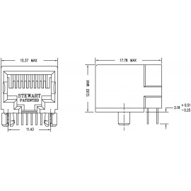 RJ48 beépíthető csatlakozó aljzat, 10P10C, vízszintes, BEL Stewart Connectors SS64100-018F 2. kép