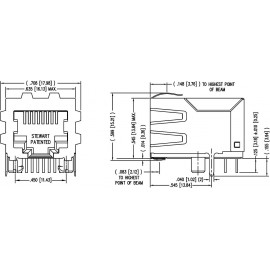 RJ45 beépíthető csatlakozó aljzat, 8P8C, vízszintes, BEL Stewart Connectors SS64800-056F 2. kép