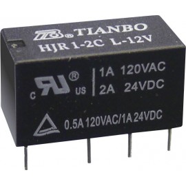 Tianbo Electronics HJR1-2C-L-12VDC Nyák relé 12 V/DC 2 A 2 váltó 1 db