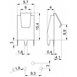 Elem érintkező 1 x ceruza AA, nyákba forrasztható, 8,1 x 9,7 x 18,4 mm, Vogt Verbindungstechnik 1456 3. kép