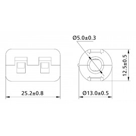 Felpattintható zavarszűrő ferrit 120 Ω, kábel Ø max. 5 mm, 13 x 12,5 mm, TRU COMPONENTS TC-KFR50 2. kép