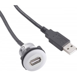 Beépíthető USB aljzat, USB 2.0 A aljzat - USB A dugó, 1,5 m, LED, fehér, Tru Components