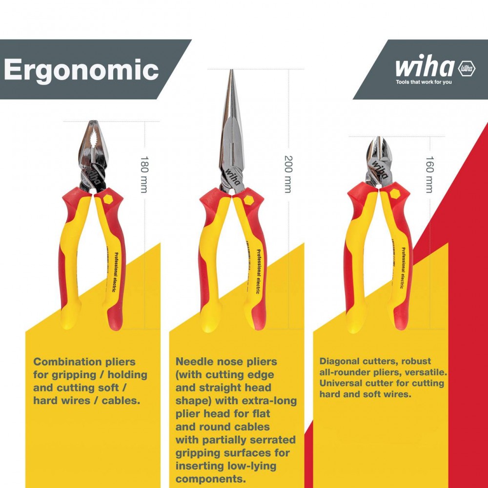Jeu de pinces Professional electric, 3 pcs Wiha 26852