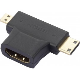 SpeaKa Professional HDMI Y adapter [1x HDMI dugó, C mini, HDMI dugó, D mikro - 1x HDMI alj] Fekete A