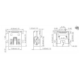 Mini USB aljzat Alj, beépíthető, vízszintes MUB2B5SMD 1 port econ connect Tartalom: 1 db 3. kép