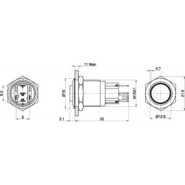 TRU COMPONENTS TC-GQ16-KH-11E/J/W/12V/A Vandálbiztos kapcsoló 48 V/DC 2 A 1 x KI/(BE) IP65 Nyomó 1 d 3. kép