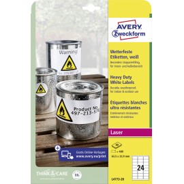 Avery-Zweckform L4773-20 Etikettek 63.5 x 33.9 mm Poliészter fólia Fehér 480 db Permanens Univerzáli 3. kép