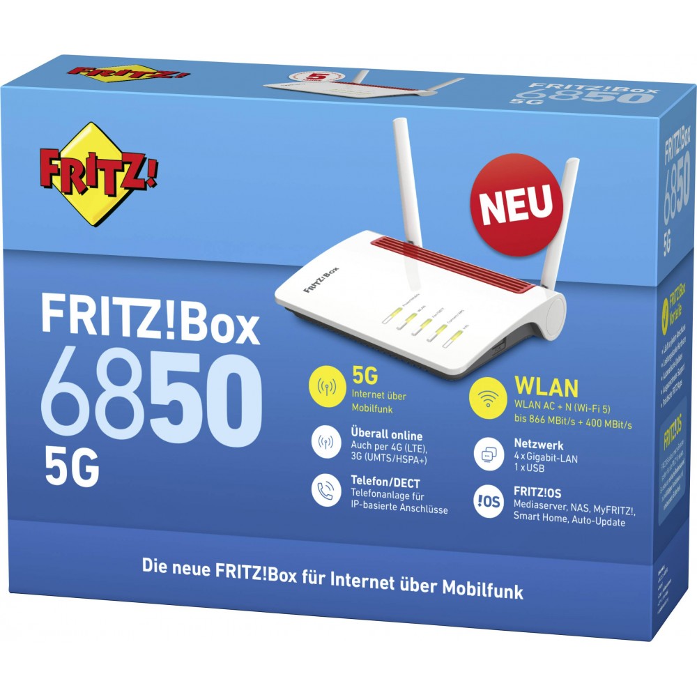 GBit/s webáruház 5 AVM 1.2 GHz, GHz router inShop FRITZ!Box 6850 2.4 AVM > 5G WLAN